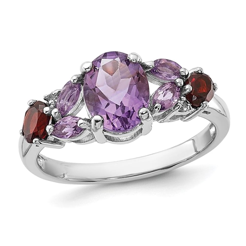 2.15 Carat (ctw) Amethyst Garnet and Pink Quartz Ring in Sterling Silver Image 6