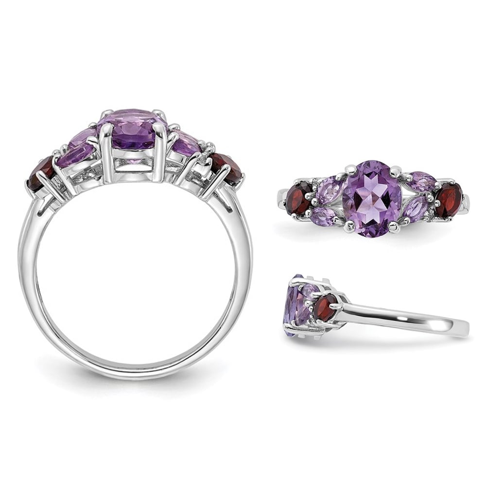 2.15 Carat (ctw) Amethyst Garnet and Pink Quartz Ring in Sterling Silver Image 4