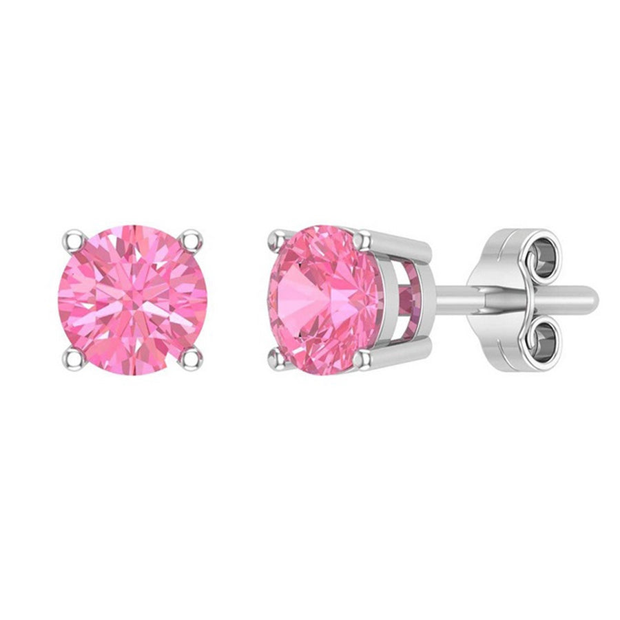 Paris Jewelry 14k White Gold Push Back Round Created Tourmaline CZ Stud Earrings (3MM) Plated Image 1