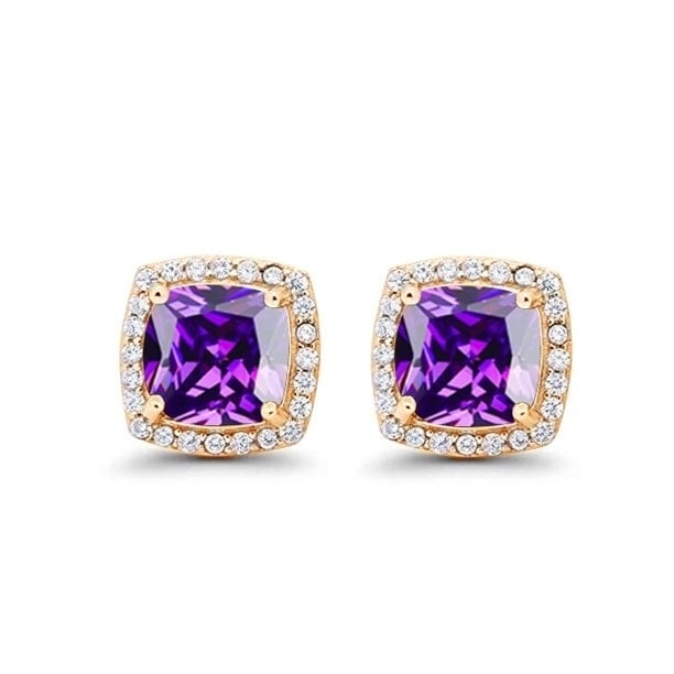 Paris Jewelry 24k Gold Plated 3Ct Created Halo Tanzanite CZ Stud Earrings Image 1