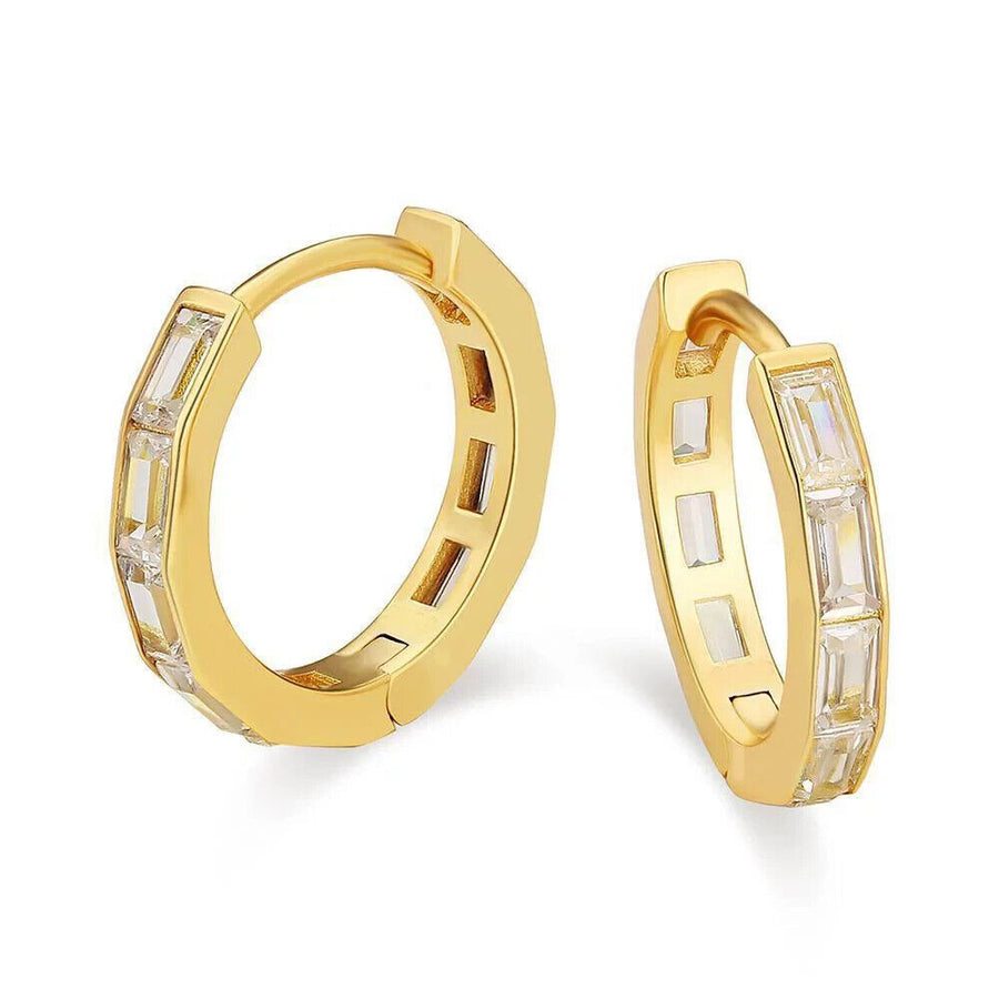 Paris Jewelry 18K Yellow Gold Plated 3Ct Emerald Cut White Sapphire Hoop Earrings Image 1