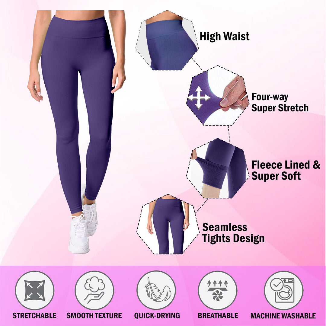 2-Pack: Womens Cozy Fleece-Lined Seamless Workout Leggings Yoga Pants Image 3