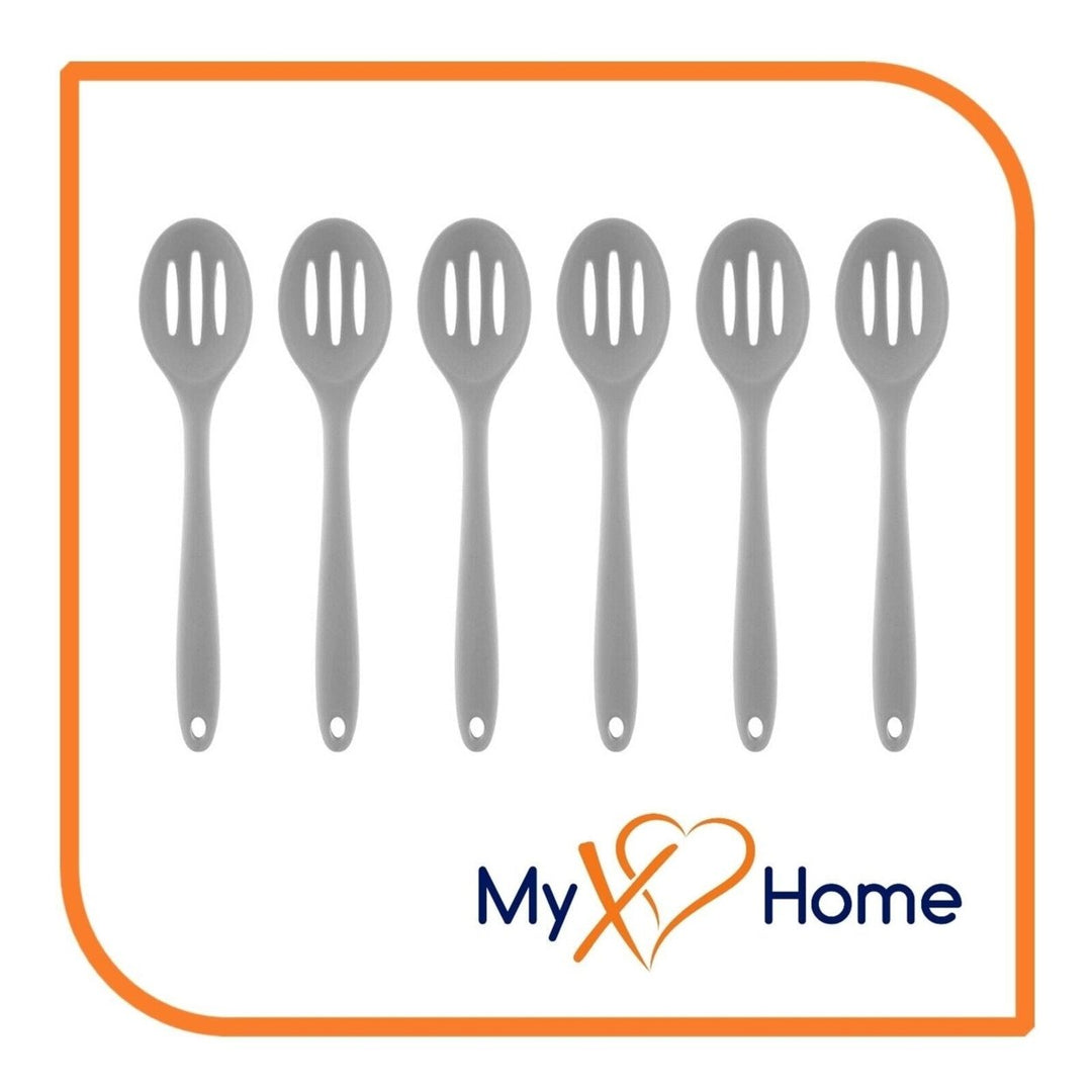 8" Gray Silicone Slotted Spoon by MyXOHome (1 2 4 or 6 Slotted Spoons) Image 1