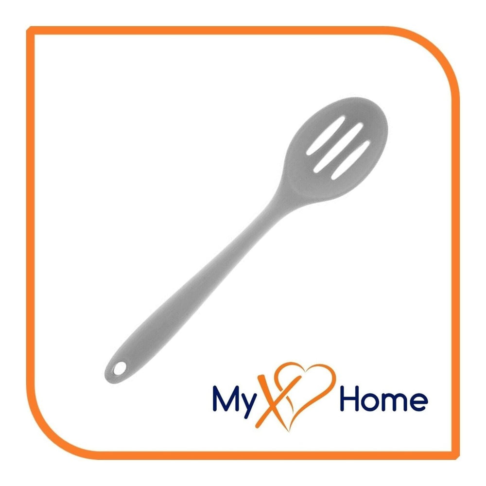 8" Gray Silicone Slotted Spoon by MyXOHome (1 2 4 or 6 Slotted Spoons) Image 2