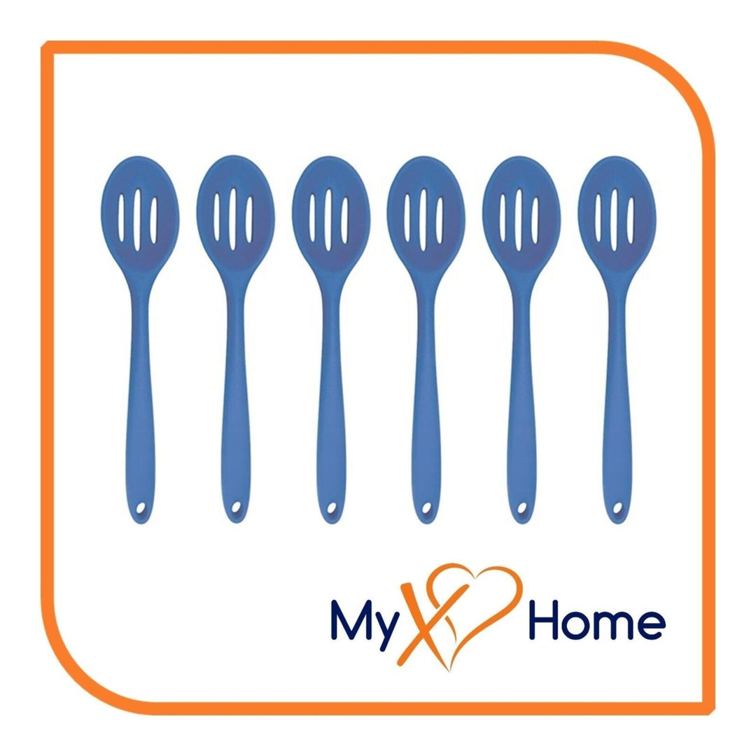 8" Blue Silicone Slotted Spoon by MyXOHome (1 2 4 or 6 Slotted Spoons) Image 1