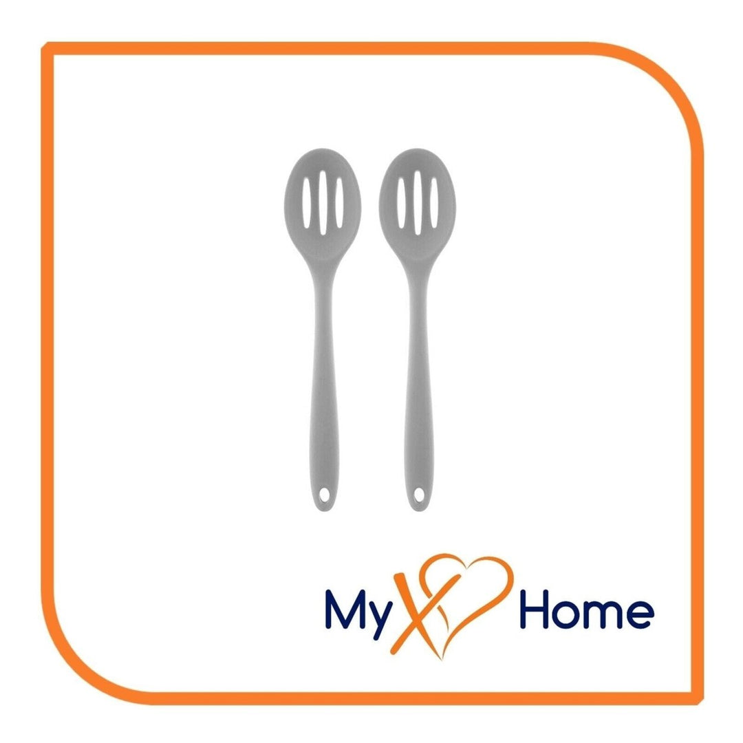 8" Gray Silicone Slotted Spoon by MyXOHome (1 2 4 or 6 Slotted Spoons) Image 3