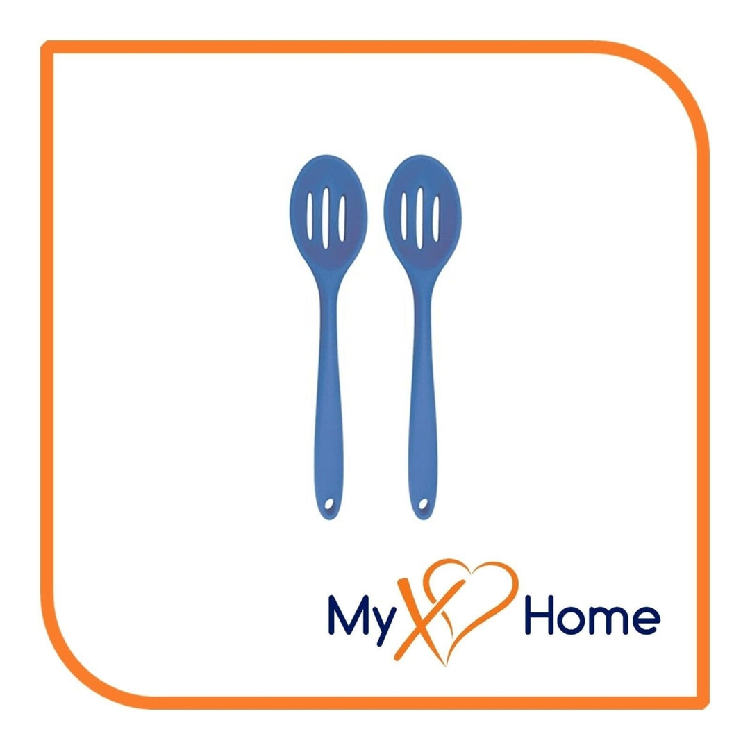 8" Blue Silicone Slotted Spoon by MyXOHome (1, 2, 4 or 6 Slotted Spoons) Image 3