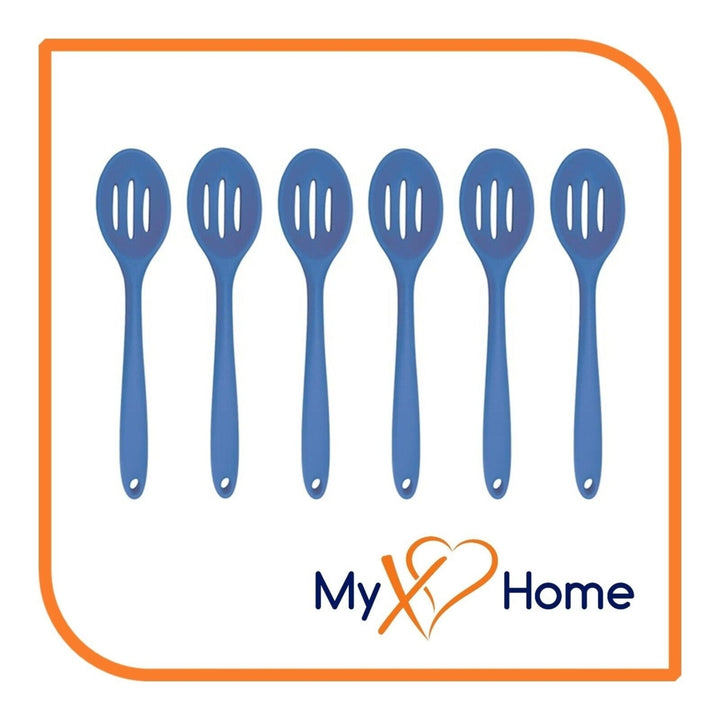 8" Blue Silicone Slotted Spoon by MyXOHome (1, 2, 4 or 6 Slotted Spoons) Image 1