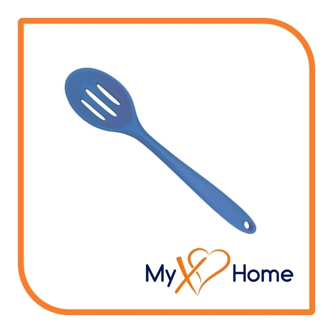 8" Blue Silicone Slotted Spoon by MyXOHome (1 2 4 or 6 Slotted Spoons) Image 7