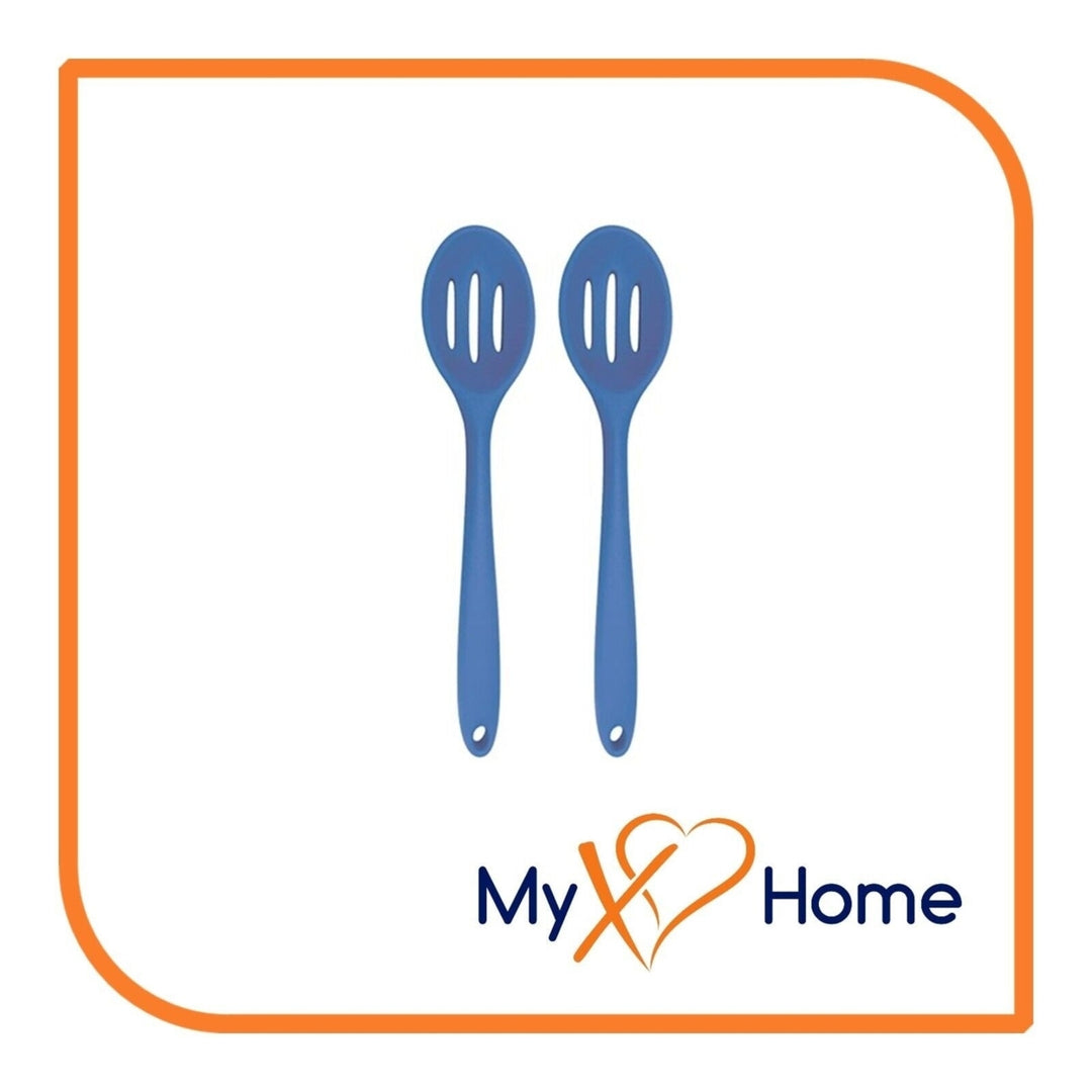 8" Blue Silicone Slotted Spoon by MyXOHome (1 2 4 or 6 Slotted Spoons) Image 11