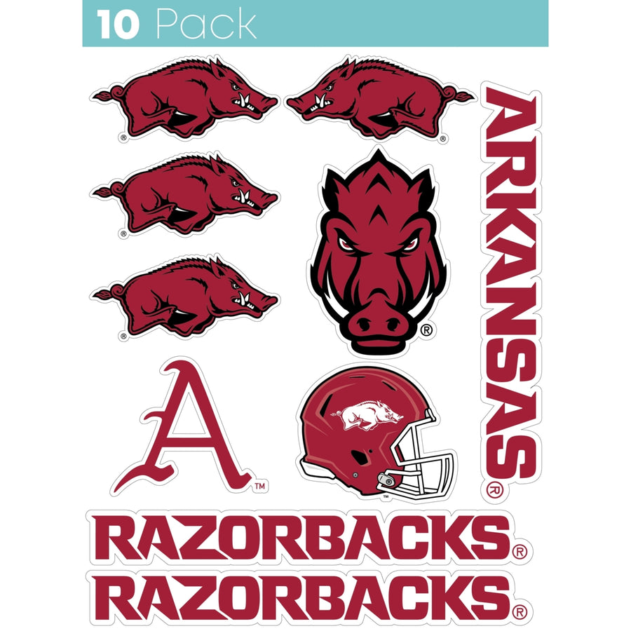 Arkansas Razorbacks 10-Pack 4 inches in size on one of its sides NCAA Durable School Spirit Vinyl Decal Sticker Image 1