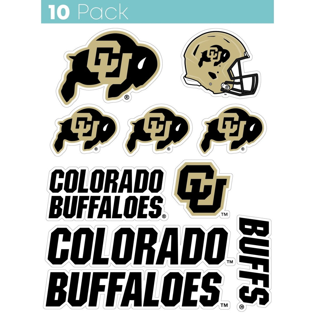 Colorado Buffaloes 10-Pack 4 inches in size on one of its sides NCAA Durable School Spirit Vinyl Decal Sticker Image 1