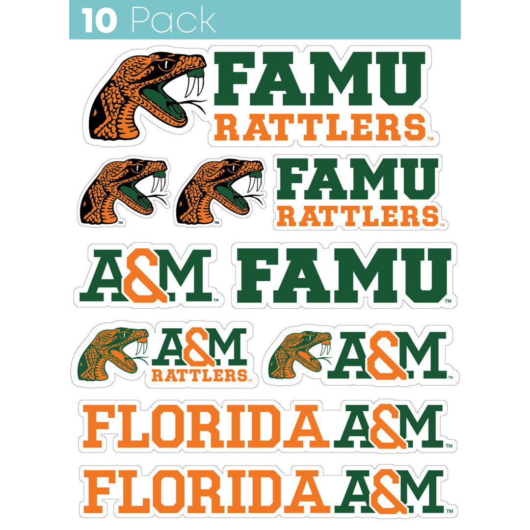 Florida AandM Rattlers 10-Pack 4 inches in size on one of its sides NCAA Durable School Spirit Vinyl Decal Sticker Image 1