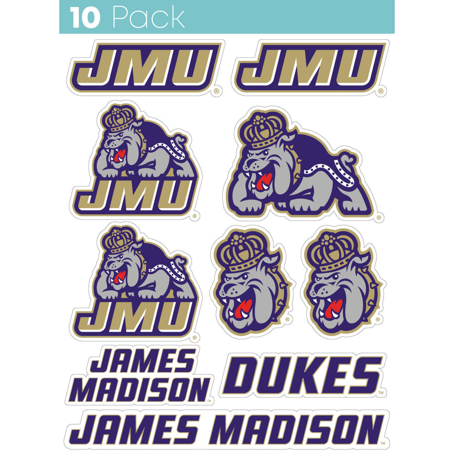 James Madison Dukes 10-Pack 4 inches in size on one of its sides NCAA Durable School Spirit Vinyl Decal Sticker Image 1