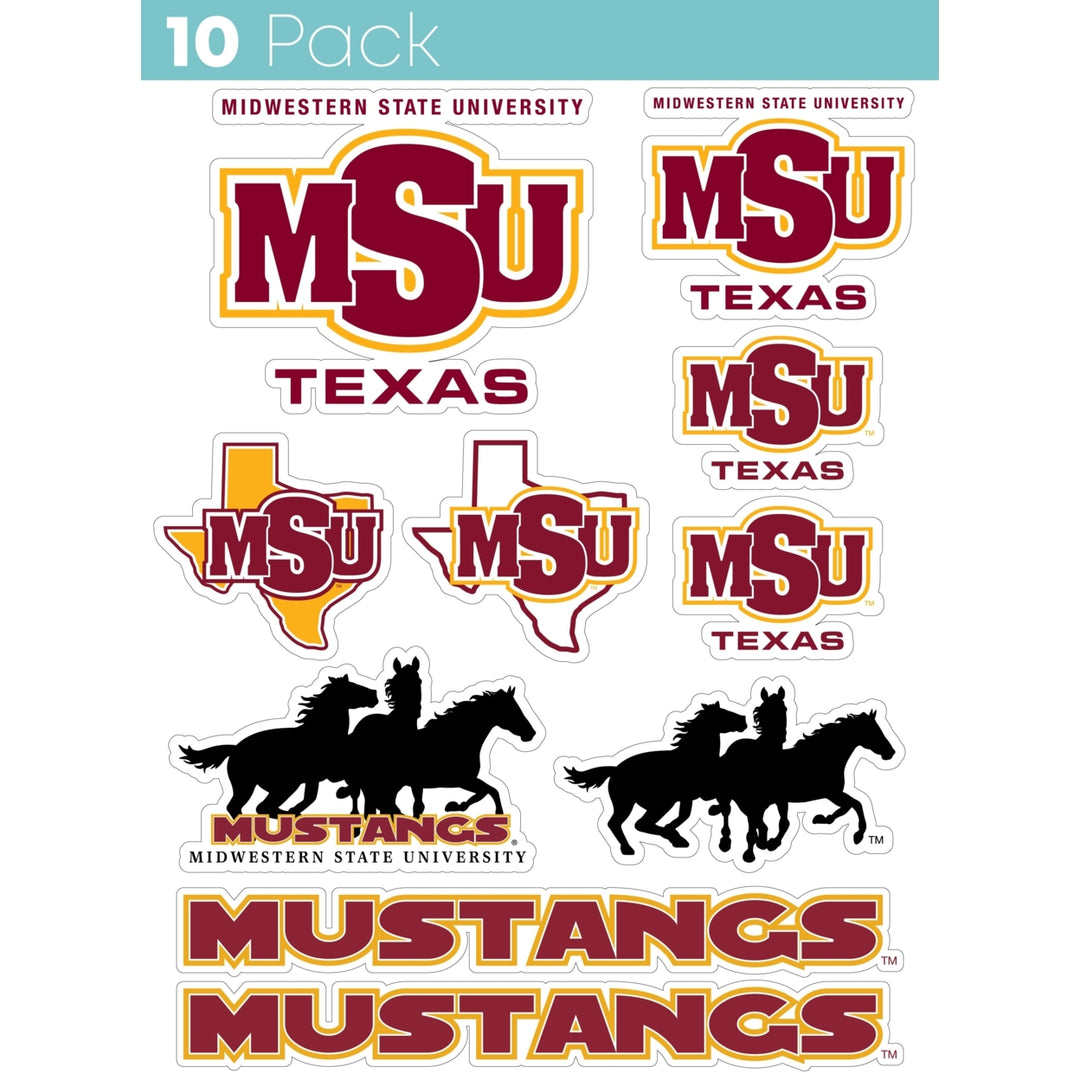 Midwestern State University Mustangs 10-Pack 4 inches in size on one of its sides NCAA Durable School Spirit Vinyl Decal Image 1