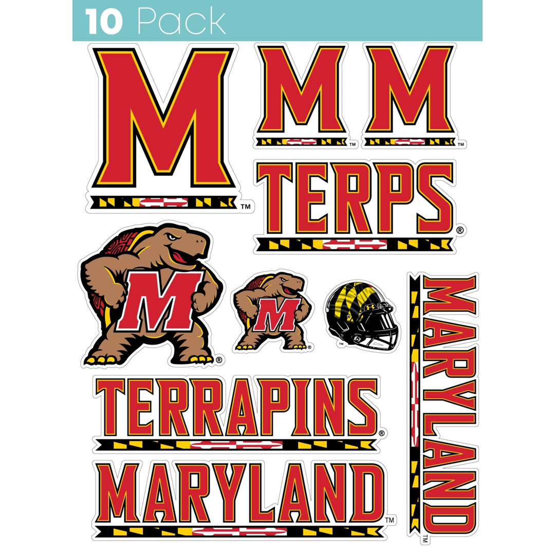 Maryland Terrapins 10-Pack 4 inches in size on one of its sides NCAA Durable School Spirit Vinyl Decal Sticker Image 1