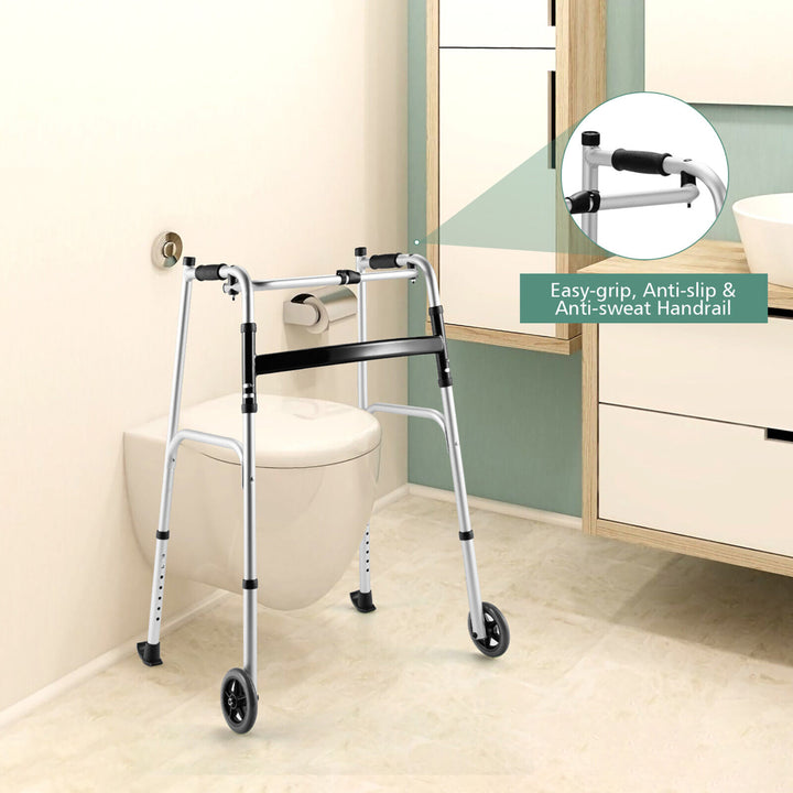 Foldable Aluminum Alloy Walker Wheel Walking Frame W/ Seat and Armrest Pad Image 8