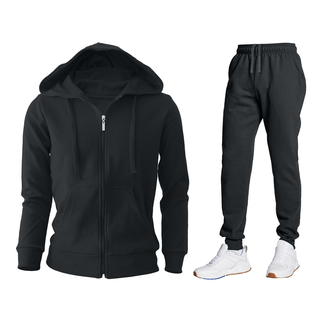 Mens Casual Jogging Suit Track Set Zip Up Hoodie Fleece Lined Joggers 2 Pockets Image 3