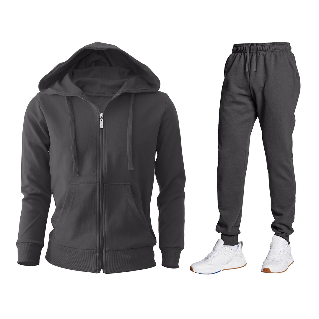 Mens Casual Jogging Suit Track Set Zip Up Hoodie Fleece Lined Joggers 2 Pockets Image 4