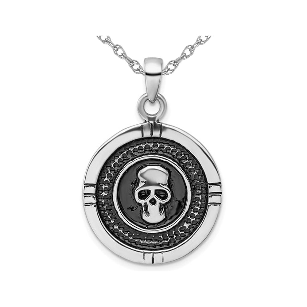 Sterling Silver Antiqued Skull Pendant Necklace with Chain Image 1