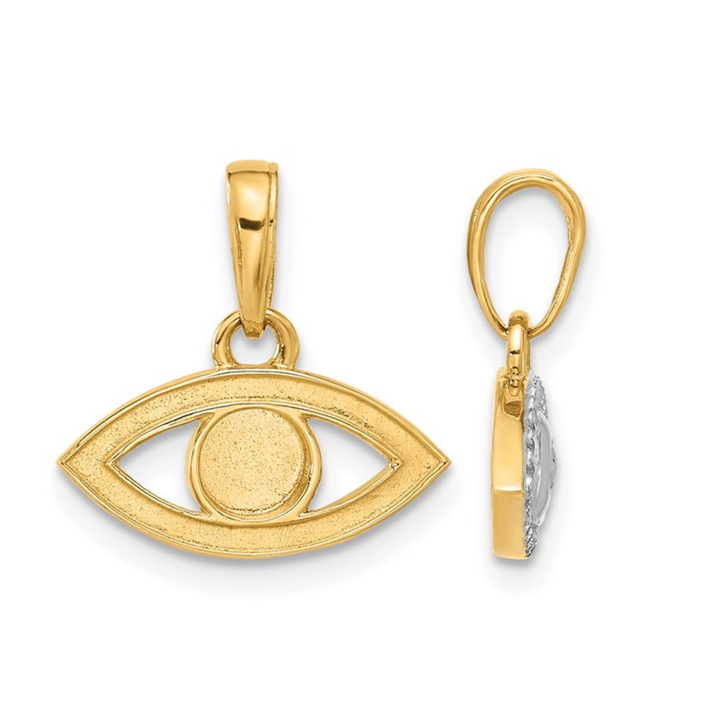 14K Yellow and White Gold Evil Eye Charm Pendant Necklace with Chain Image 2