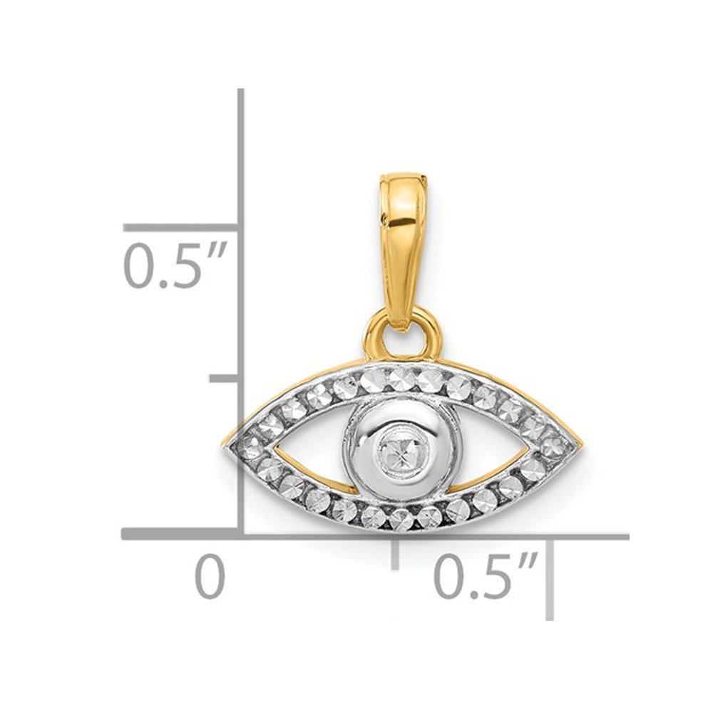 14K Yellow and White Gold Evil Eye Charm Pendant Necklace with Chain Image 3