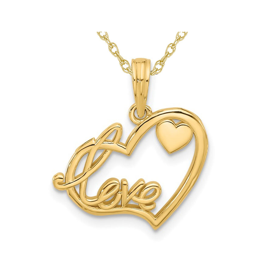 14K Yellow Gold - LOVE - Heart Charm Pendant Necklace with Chain Image 1