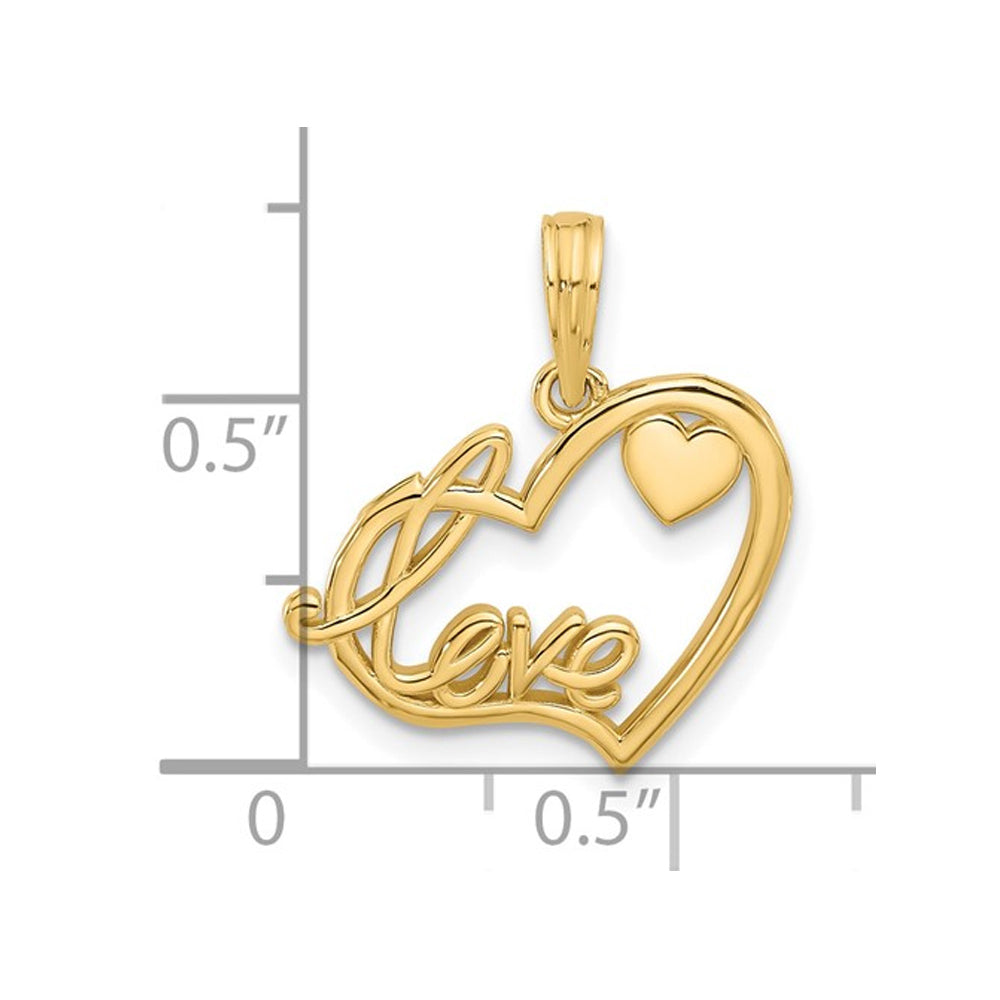 14K Yellow Gold - LOVE - Heart Charm Pendant Necklace with Chain Image 2