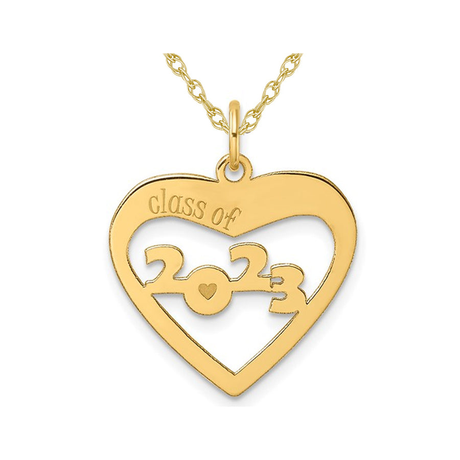 14K Yellow Gold Class of 2023 Open Heart Charm Pendant Necklace with Chain Image 1