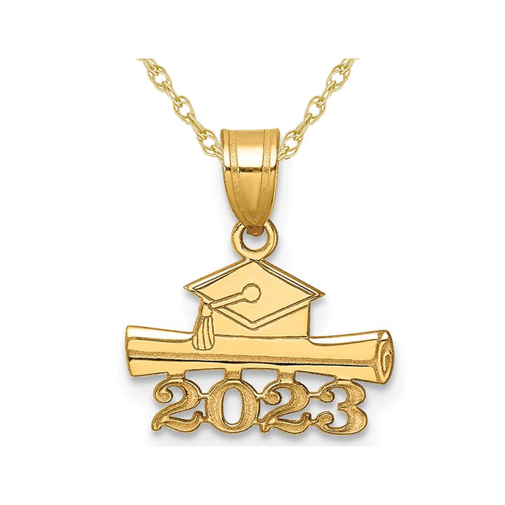 14K Yellow Gold Graduation Cap and Diploma Charm Pendant Necklace with Chain Image 1