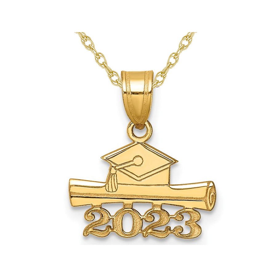 14K Yellow Gold Graduation Cap and Diploma Charm Pendant Necklace with Chain Image 1