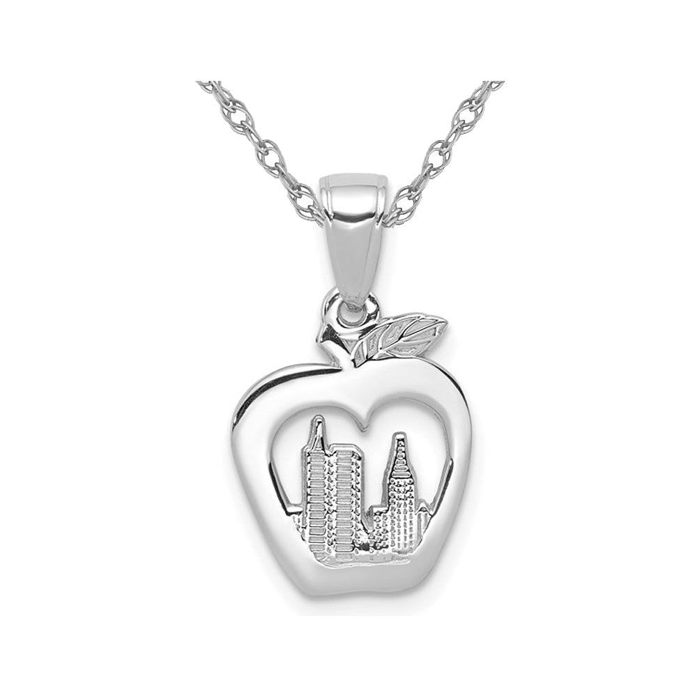 14K White Gold York Skyline Apple Charm Pendant Necklace with Chain Image 1