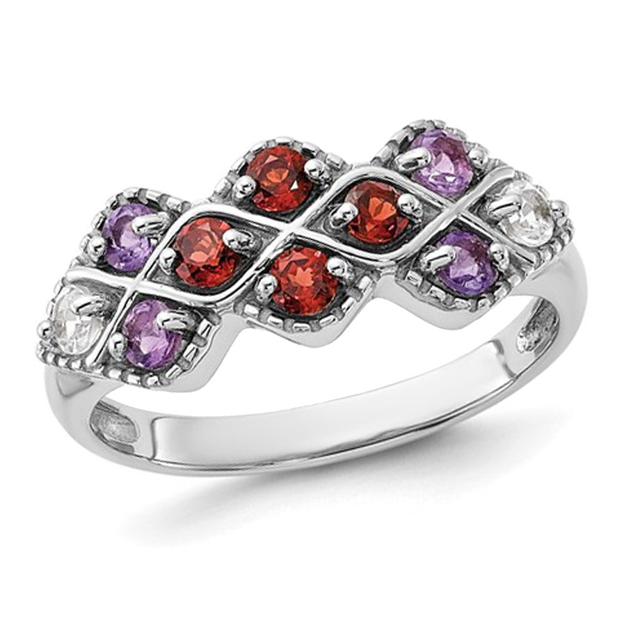 7/8 Carat (ctw) AmethystGarnet and White Topaz Ring in Sterling Silver Image 1