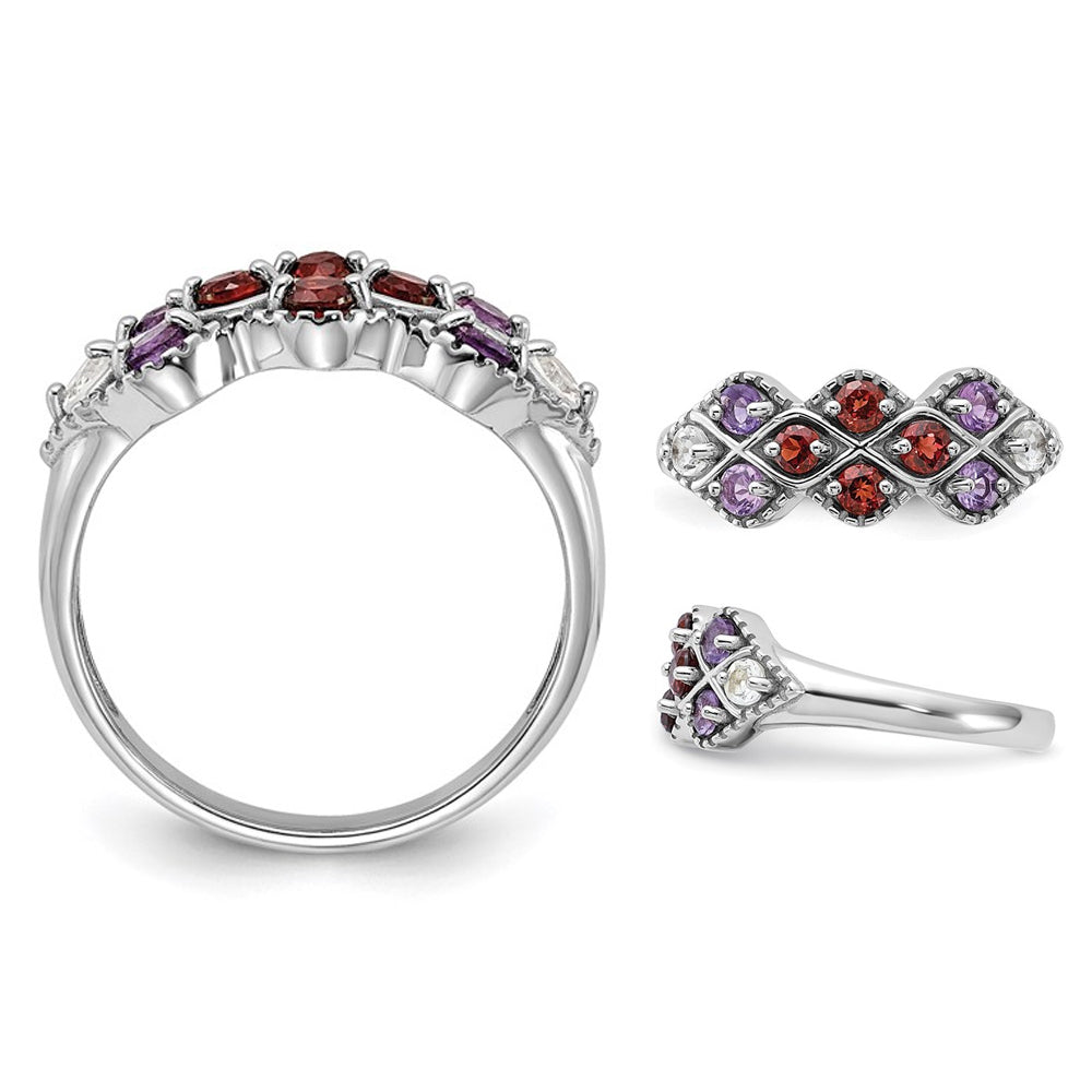 7/8 Carat (ctw) AmethystGarnet and White Topaz Ring in Sterling Silver Image 2