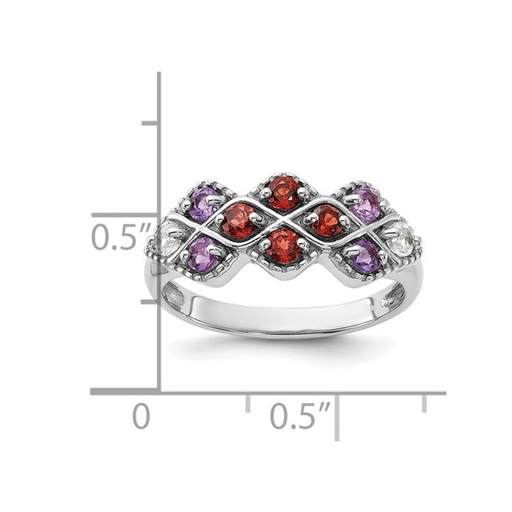 7/8 Carat (ctw) AmethystGarnet and White Topaz Ring in Sterling Silver Image 3