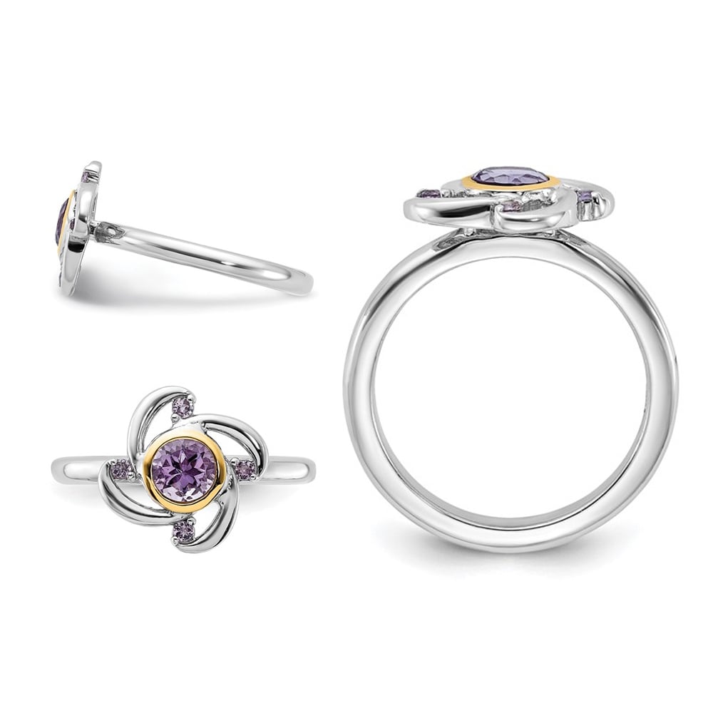 1/2 Carat (ctw) Amethyst Flower Ring in Sterling Silver Image 4