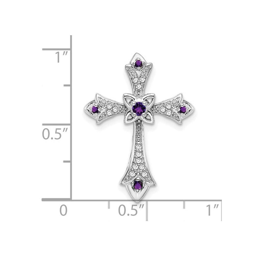 1/10 Carat (ctw) Amethyst Cross Pendant Necklace with Diamonds in 10K White Gold with Chain Image 2