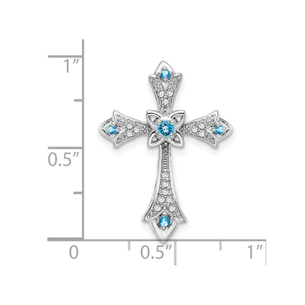 1/10 Carat (ctw) Blue Topaz Cross Pendant Necklace with Diamonds in 10K White Gold with Chain Image 3