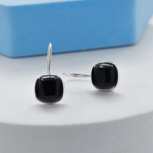 Black agate square earrings womens simple ethnic style fashion versatile earrings earrings Image 1