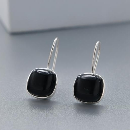 Black agate square earrings womens simple ethnic style fashion versatile earrings earrings Image 2