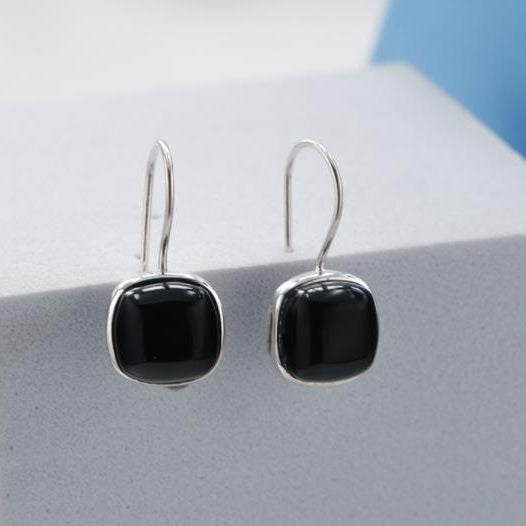 Black agate square earrings womens simple ethnic style fashion versatile earrings earrings Image 3