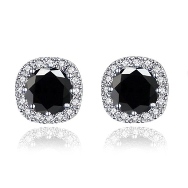 Paris Jewelry 10k White Gold 3 Ct Created Black Sapphire Halo Stud Earrings Image 1