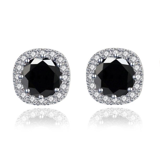 Paris Jewelry 10k White Gold 3 Ct Round Created Black Sapphire CZ Halo Stud Earrings Plated Image 1