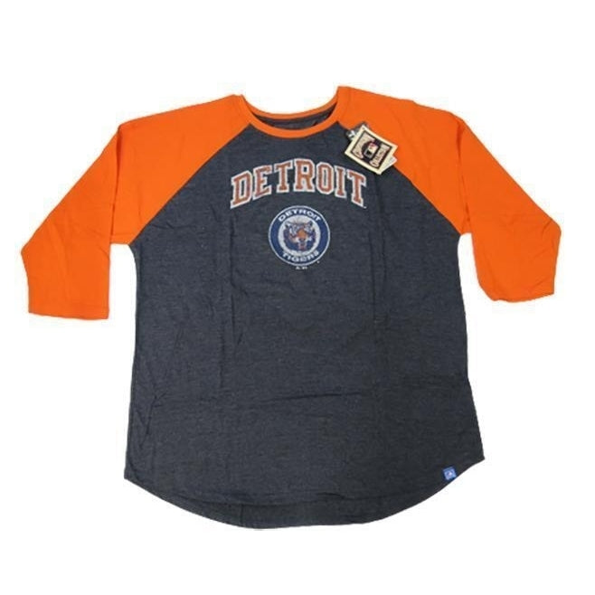 Detroit Tigers Mens Size 2XL-Tall Majestic Blue/Orange Raglan Shirt Image 1