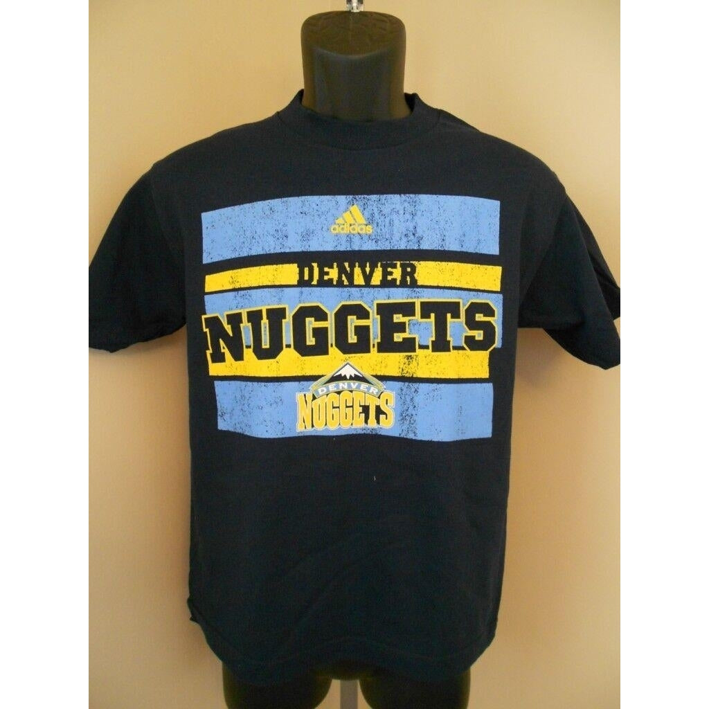 W/TAGS DENVER NUGGETS YOUTH MEDIUM (10-12) NAVY BLUE ADIDAS SHIRT Image 1