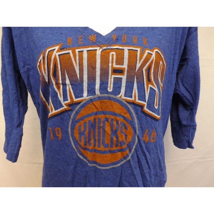 - York Knicks Womens Size S Small Blue Adidas V Neck Shirt Image 3