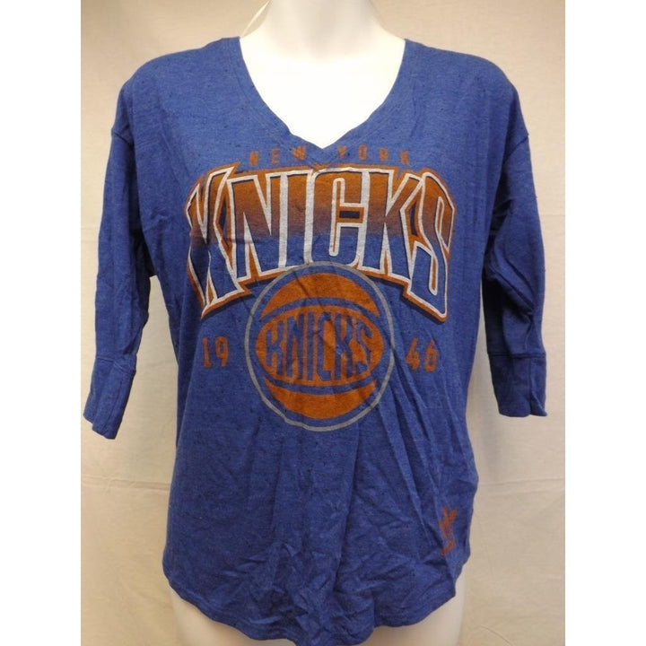 - York Knicks Womens Size S Small Blue Adidas V Neck Shirt Image 4