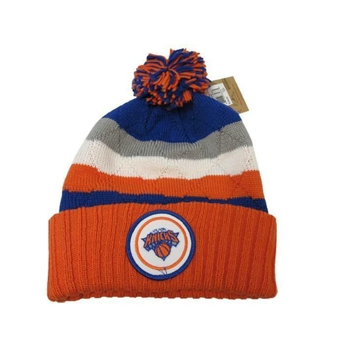 York Knicks Mens OSFA Mitchell and Ness Hi Five Cuffed Knit Pom Beanie 25 Image 1