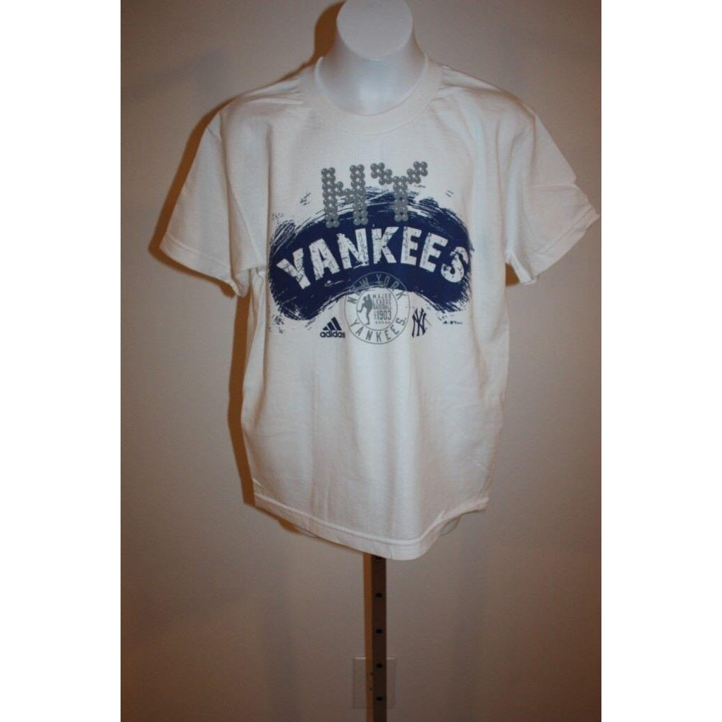 Nice York NY Yankees YOUTH Medium M 10/12 Adidas White T-Shirt Image 2