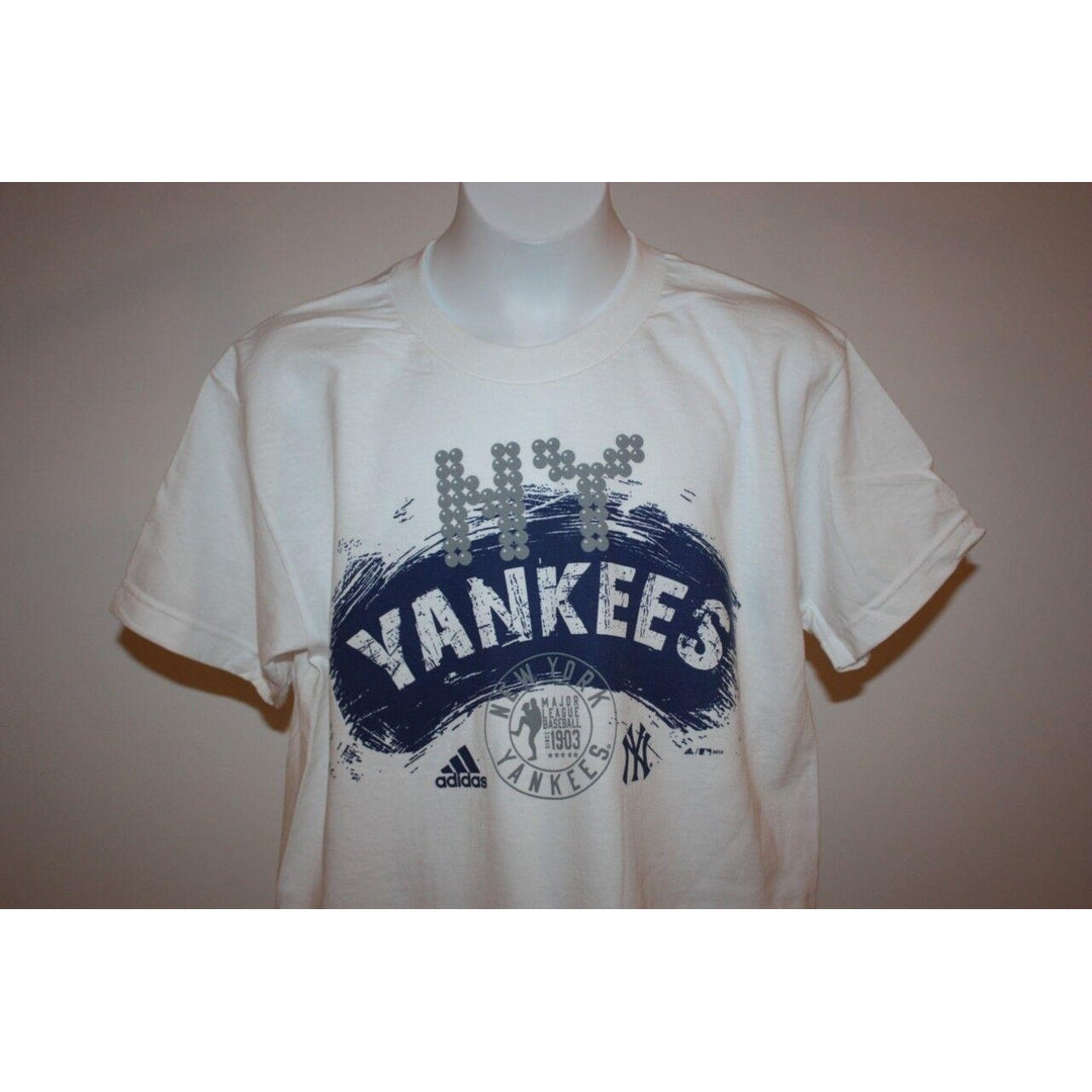 Nice York NY Yankees YOUTH Medium M 10/12 Adidas White T-Shirt Image 3